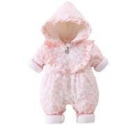 Yoolhamy Nouveau-né Bébé fille Manteau d'hiver Toddler Hooded Snowsuit Jacket Thickened Cute Floral Jumpsuit Outfit (Ruffle Pink, 0-3mois)