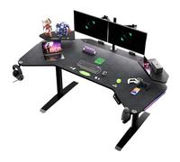 YOOMAIMU Bureau d'ordinateur de jeu électrique relevable avec éclairage d'ambiance LED - Design personnalisé - Grand bureau debout avec emplacements pour câbles pour configuration PC