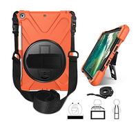 Yoomer Coque hybride à trois couches pour iPad 9.7 2017/2018, résistante aux chocs, rotation à 360 degrés avec béquille, dragonne, bandoulière et porte-stylet pour iPad 6ème 5ème génération 9,7"