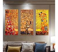 Yoonqun DIY Diamond Painting Baiser de Gustav Klimt,3 Pièces Broderie Diamant Painting Kits pour Adultes,5D Strass Point De Croix Complet Kits Salon Chambre Mural Décoration Round Drill,30x60cm