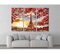 Yoonqun DIY Diamond Painting Paysage Tour Eiffel,3 Pièces Broderie Diamant Painting Kits pour Adultes,5D Strass Point De Croix Complet Kits Salon Chambre Mural Décoration Square Drill,50x100cm