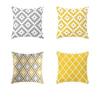 Yoonqun Lot de 4 Decoratives Housses Coussins Carres,Extérieur Taie d'oreiller au Toucher Doux,pour canape,Chambre,Voiture Maison Décor Housse de Coussin en Velours 35x35cm Gris Jaune Géométrique