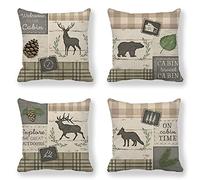 Yoonqun Lot de 4 Housse Coussin Canapé Decoration Housses de Coussin avec Fermeture éclair Invisible Housse de Coussin Chambre,Lit,Jardin,Voiture Décoration Taie d'oreiller Wapiti Ours rétro 35x35cm
