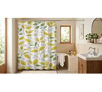Yoonqun Rideau de Douche 90 x 180 cm Moderne,Anti-Moisissure et Séchage Rapide,Feuilles Jaune-Vert Rideau de Salle de Bain Imprimé avec 6 Crochets,Lavable en Machine et Durable
