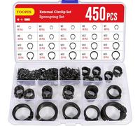 YOOPIN Kit de 450 circlips assortis pour roulements et pièces mobiles | M3-M28 Clips en C en acier, 19 tailles de circlips externes, assortiment d'anneaux de fixation pour essieux de fixation