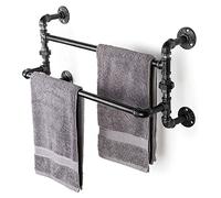 YOOPKA Porte Serviette Salle De Bain Porte-Serviettes Rétro avec Double Porte-Serviettes Étagère De Douche Murale Étagères Murales en Tuyaux De Fer De Style Industriel Porte-Serviette