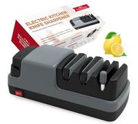 YOORLEAY 4 en 1 Aiguiseur couteaux électrique pour les couteaux à lame droite, dentelés et céramiques, ainsi que les ciseaux, Gris