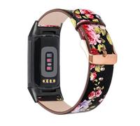 YOOSIDE Bracelet en cuir compatible avec Fitbit Charge 5, imprimé floral, bracelet en cuir souple pour femme à libération rapide pour Fitbit Charge 5, 18mm