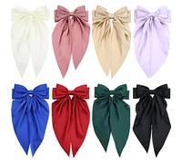 Yoosit Lot de 8 grands nœuds à cheveux en satin pour femme avec nœud géant surdimensionné avec pinces à queue longue pour chignon et queue de cheval