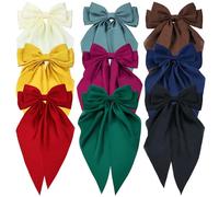 Yoosit Lot de 9 nœuds à cheveux surdimensionnés en satin blanc, rose, rouge, bleu, vert, noir - Accessoires pour cheveux avec nœud long et ruban à queue longue - Barrettes françaises pour femmes et