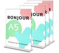 Yoosso Lot de 4 présentoirs de table, A5, en forme de T, en acrylique, affichage publicitaire, double face, pour carte de menu publicitaire, bureau, café, restaurant (21 x 14,8 cm)