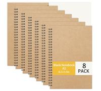 Yoosso Lot de 8 cahiers à spirales vierges A5, 50 feuilles/100 pages | Pages vierges, papier 70 g/m², couverture en papier kraft, idéal pour prendre des notes, dessiner et apprendre