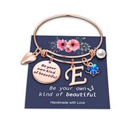 Yoosteel Bracelets à initiales papillon pour adolescentes, filles, femmes - Breloque initiale Soyez votre propre type de beau bracelet extensible inspirant cadeau pour filles et femmes, 2 45 inch