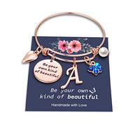Yoosteel Bracelets à initiales papillon pour adolescentes, filles, femmes - Breloque initiale Soyez votre propre type de beau bracelet extensible inspirant cadeau pour filles et femmes, 2.45 Inch