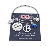 Yoosteel Bracelets à initiales papillon pour adolescentes, filles, femmes - Breloque initiale Soyez votre propre type de beau bracelet extensible inspirant cadeau pour filles et femmes, 2 45 inch