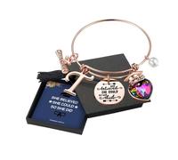Yoosteel Bracelets avec initiales gravées « She Believed She Could » - Cadeau de remise de diplôme 2025 pour elle, 7, Métal, Pas de gemme