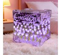 Yootiko Lampe cube miroir tulipe DIY, veilleuse LED, lampe décorative faite à la main pour chambre à coucher, table, cadeau romantique pour femmes et filles (violet)
