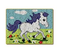 YOOTOM Kit de Tapis de Crochet à Point Noué di Cheval Coussin au Crochets à Loquet Bricolage, Création de Tapis à Crocher pour Adultes et Enfants, Modèle de couleur pré-imprimé, 50x38cm