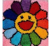 YOOTOM Kit de Tapis de Crochet à Point Noué di Fleur Coussin au Crochets à Loquet Bricolage, Création de Tapis à Crocher pour Adultes et Enfants, Modèle de couleur pré-imprimé, 40x40cm