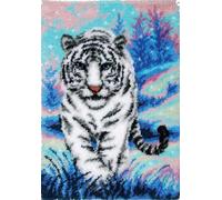 YOOTOM Kit de Tapis de Crochet à Point Noué di Tigre Coussin au Crochets à Loquet Bricolage, Création de Tapis à Crocher pour Adultes et Enfants, Modèle de couleur pré-imprimé, 50x38cm