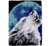 YOOTOM Kit de Tapis de Crochet à Point Noué Set Tapis à Point noué Loquet Bricolage, Création de Tapis à Crocher pour Adultes, Loup Patron Imprimé, 50x38cm