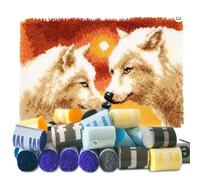 YOOTOM Kit de Tapis de Crochet à Point Noué Set Tapis à Point noué Loquet Bricolage, Création de Tapis à Crocher pour Adultes, Loups Patron Imprimé, 50x38cm