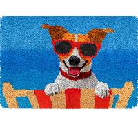 YOOTOM Kit de Tapis de Crochet à Point Noué Set Tapis à Point noué Loquet Bricolage, Création de Tapis à Crocher pour Adultes, Chien Patron Imprimé, 50x38cm