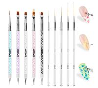 YOOVR Lot de 10 pinceaux de nail art et outils de pointillage, pinceaux à ongles pour nail art, pinceau à pointe française, pinceau à doublure, vernis gel et pinceau de construction, outils de
