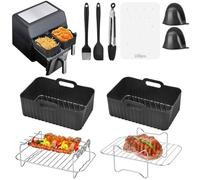 Yoowalar Accessoires pour Friteuse à Air, 10 Pièces Moule Silicone Accessoires pour Ninja Foodi AF300EU, AF400EU et Friteuse à Air Double 7,6L-9,5L, Accessoires Air Fryer avec Moule Silicone, Noir