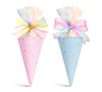 Yooyan Lot de 2 sacs cadeaux - Sacs d'école - Rubans colorés avec étoiles - Sac à sucreries pour frères et sœurs - Remplissage - Petit sac à sucre - Sacs d'écolier pour les étudiants (bleu + rose)