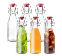 Yooyan Lot de 6 bouteilles en verre de 250 ml avec bouchon à étrier, bouteilles de liqueur, bouteilles à étrier à remplir pour huile, vinaigre, jus, liqueur, sirop et limonade, passent au