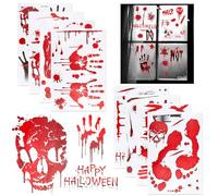 Yooyan Lot de 8 autocollants décoratifs d'horreur sanglants pour Halloween, empreintes de mains sanglantes, silhouettes de zombie, réutilisables pour fenêtre, mur, maison hantée, fête, extérieur