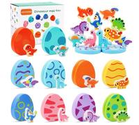 Yooyan Montessori Jouet à partir de 1 an - Puzzle en bois - Œufs de dinosaure - Jouet éducatif - Cadeau d'anniversaire pour filles, garçons et enfants