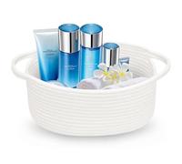 Yooyan Panier tressé blanc avec poignée, panier de rangement en corde de coton pour étagère, panier cadeau, panier vide avec poignée pour cadeaux et rangement, pour salle de bain, chambre d'enfant et