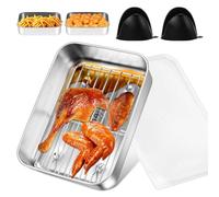 Yooyan Plat à gratin en acier inoxydable pour Airfyer - Avec égouttoir, couvercle d'étanchéité et poignées de protection contre la chaleur, accessoires de friteuse à air chaud, compatible avec Ninja