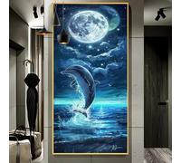 Yooyixi Peinture Numero Adulte lune，dauphin Peinture par Numero Adulte Grand Format 30x60cm，DIY Kits de Peinture au Numéro Pigment Acrylique Paint by Numbers Pour Maison Décor Cadeau(Sans Cadre) J94