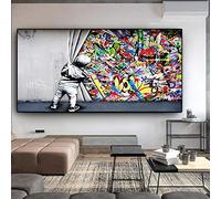 Yooyu Art Mural Photos Street Art Banksy Graffiti Art Mural derrière Le Rideau peintures sur Toile pour la décoration de la Maison Murale 70x140 cm sans Cadre