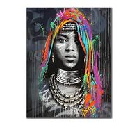 Yooyu Femme Africaine Graffiti Portrait Art Toile Peintures Affiche Imprimer Mur Art Photos pour Salon Maison Décoration Murale 50x70cm(20x28in) avec cadre
