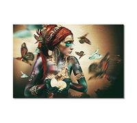 Yooyu Femme Africaine Papillon Toile Peinture Cuadros Affiches et Gravures Art Mural Scandinave Image pour Salon Décor 40x70cm(16x28in) Cadre Doré
