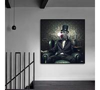 Yooyu Singe en Costume Toile Peinture Affiche et Singe fumant Un Cigare Imprime Peinture Mur Photos pour Salon décor à la Maison 80x80 cm sans Cadre