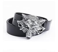 YOPADO Boucle De Ceinture à Bouton-Pression en Tête De Loup Sauvage Cowboy Occidental Fait à La Main Et Gravé d'animaux Courroie Ceinture en Cuir pour Jeans Robe(95cm/Waist:31", Black)