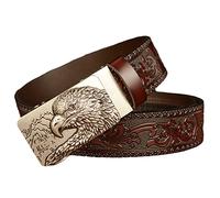 YOPADO Ceinture À Cliquet en Cuir Embossé avec Argent Tête d'aigle Sculpture Motif Western Animal Boucle Coulissante Automatique Réglable Ceinturon pour Hommes(130cm/waist:45", Brown)