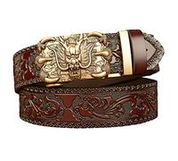 YOPADO Ceinture en Cuir Gaufré à Cliquet avec Boucle Coulissante Automatique en Forme De Dragon Doré, Sangle De Ceinture Ajustable Faite Main pour Les Hommes(115cm/waist:38"~40", Dragon~D)