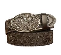 YOPADO Ceinture Homme Cuir Noir Embossé Réglable À Cliquet, Ceinture Boucle Automatique Western 3D Animal Argent, Largeur 35mm, Taille Ajustable(115cm/waist:38"~40", Dragon 04)