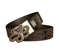 YOPADO Ceintures pour Hommes Animal Western Impression 3D Serpent Boucle à Cliquet Automatique Cuir Gaufré Ceinture De Taille sans Trou Jeans/Cowboy(105cm/waist:34"~36", Black)