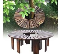 Yopappol Banc d'extérieur incurvé Enveloppant pour Arbres, bancs de Cour en Bois, siège à Lattes pour Jardin, terrasse, Porche, pelouse, arrière-Cour, 4 Couleurs(Brun,Round)