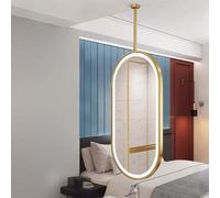 Yopappol Miroir décoratif Suspendu au Plafond, Miroir Mural Lumineux pour Chambre à Coucher, Miroir de Maquillage Ovale avec Poteau Suspendu et Bande Lumineuse(40cmx60cm)