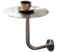 Yopappol Table Basse Murale, Petite Table d'appoint Ronde avec Plateau pour Chevet, Cuisine ou Chambre, Table Basse Bistro en Acier Inoxydable - Argent(35x35x45cm)