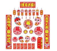 Yopeissn 2024 an Chinois Couplets Chinois Chunlian Lanterne en Papier Autocollants de L'AnnéE du Dragon Chinois pour la FêTe du C