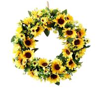 Yopeissn Décor de Couronne de Tournesol Artificiel Toute L'Année Fleur Décor de Feuille Verte Guirlande Décoration de Porte pour Porte D'Entrée Extérieure Décoration Murale Intérieure